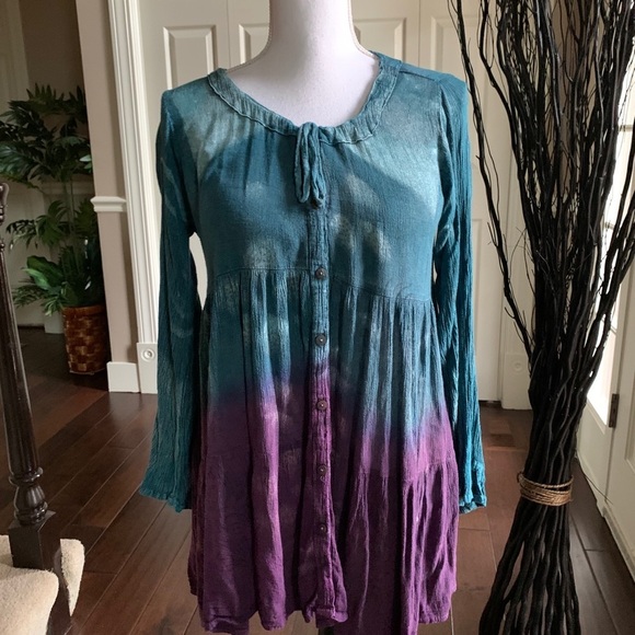 Sacred threads turquoise and purple boho top - Picture 2 of 3